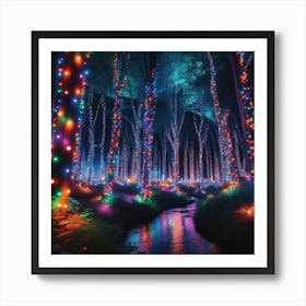 Christmas Lights In The Forest Art Print