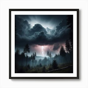 Lightning In The Forest Art Print
