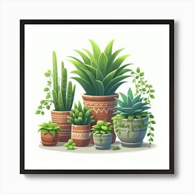 Cactus Plants In Pots Art Print