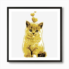 Cute Vintage Cat With Hearts Retro Design Art Print