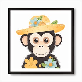 Floral Baby Monkey Nursery Illustration (4) Art Print