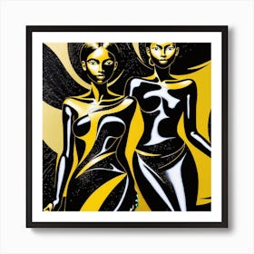 Two Women In Yellow And Black 3 Art Print