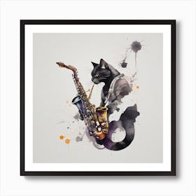 Cat Playing Saxophone Art Print