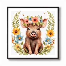 Floral Baby Boar Nursery Illustration (14) Art Print