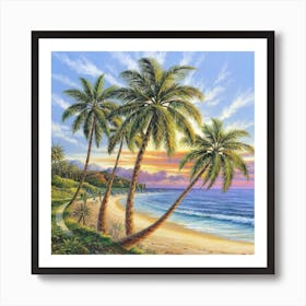 Three palm trees on the sea coast 8 Art Print