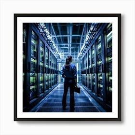 A Large Telecom Datacenter Interior Framed By Numerous Towering Server Racks No Human Presence The (2) Art Print