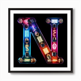 Neon Letter N made of LIght Bulb Affiche