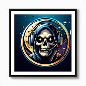 Skull With Headphones Art Print