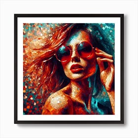 Beautiful Woman In Red Sunglasses Art Print
