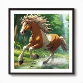 Horse Running In The Forest 2 Art Print