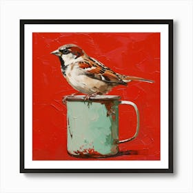 Sparrow In A Mug 3 Art Print