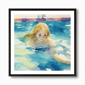 Girl In The Pool Art Print