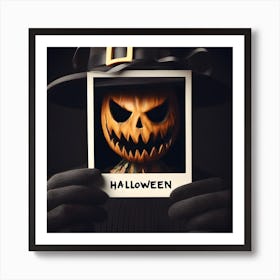 Halloween Pumpkin Selfie Polaroid Frame 1 Art Print