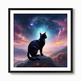 Cat In The Night Sky Art Print