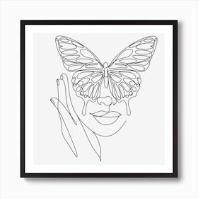 Minimal Woman Face with Butterfly Art Print