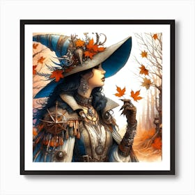 Portrait Of A Young Witch In The Autumn Woods Art Print