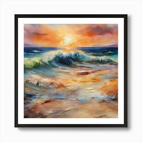 Seashore. Sand, waves, sunset and summer oil colors.6 Art Print