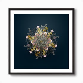 Vintage Wild Asparagus Flower Wreath on Teal Blue n.0932 Art Print