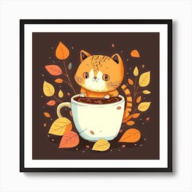 cute cat with a cup of coffee Art Print