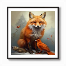 Fox And Bird Art Print