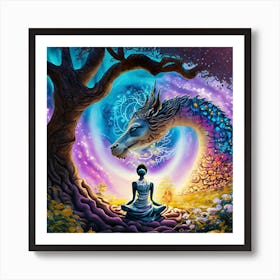 Meditating Woman With Dragon Art Print