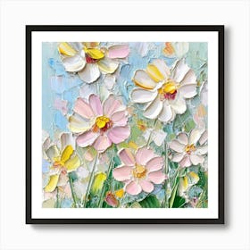 Beautiful Small Oil Painting Of Stick Flowers Art Print