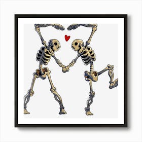 Dancing Skeleton Couple Heart Halloween Art Print