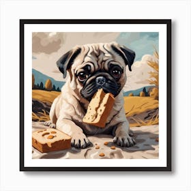 Pug Dog With Bread Art Print