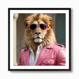 Lion In Pink Leather Jacket Art Print