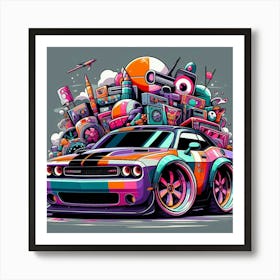 Dodge Challenger Vehicle Colorful Comic Graffiti Style Art Print