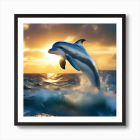 Dolphin Jumping At Sunset Art Print