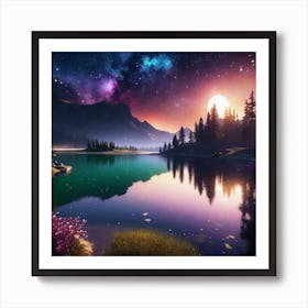 Lake In The Night Sky Art Print