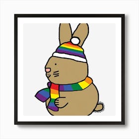 Cute Easter Bunny and Rainbow Pride Flag Hat and Scarf Art Print