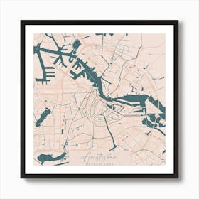 Amsterdam Netherlands Pink and Blue Cute Script Street Map Art Print