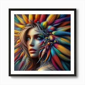 Colorful Woman With Feathers Art Print