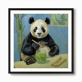 Panda Drinking Green Tea Póster