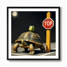 Turtle On A Stop Sign Art Print