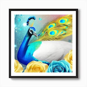 Peacock With Roses 7 Art Print