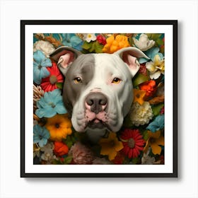Flower Dog Pitbull Art Print