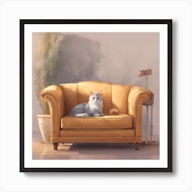 Cat Sitting On A Couch Art Print