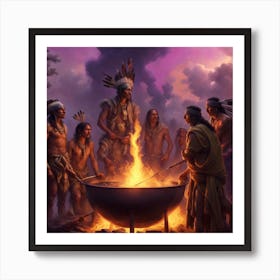 Indians At The Campfire Art Print