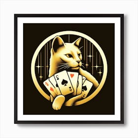 Gold Cat Playing Cards Art Print