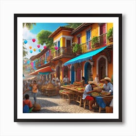 Colorful Street Market Art Print