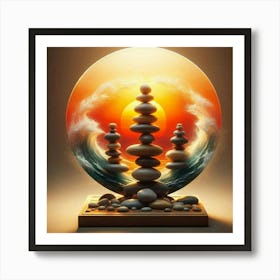 Zen balancing stones at sunset Art Print