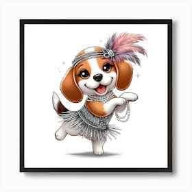 Beagle In A Flapper Dress Art Print