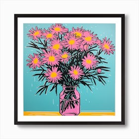 Asters 3 Pop Art Illustration Square Art Print