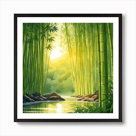 A Stream In A Bamboo Forest At Sun Rise Square Composition 376 Poster