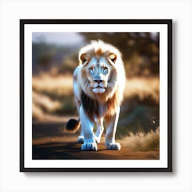 Lion Walking In The Grass Art Print