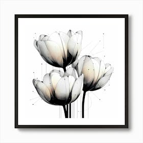 Flowers - Abstract Line Art Illustration 158 Art Print