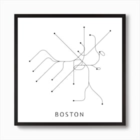 Boston Subway White Map Square Art Print